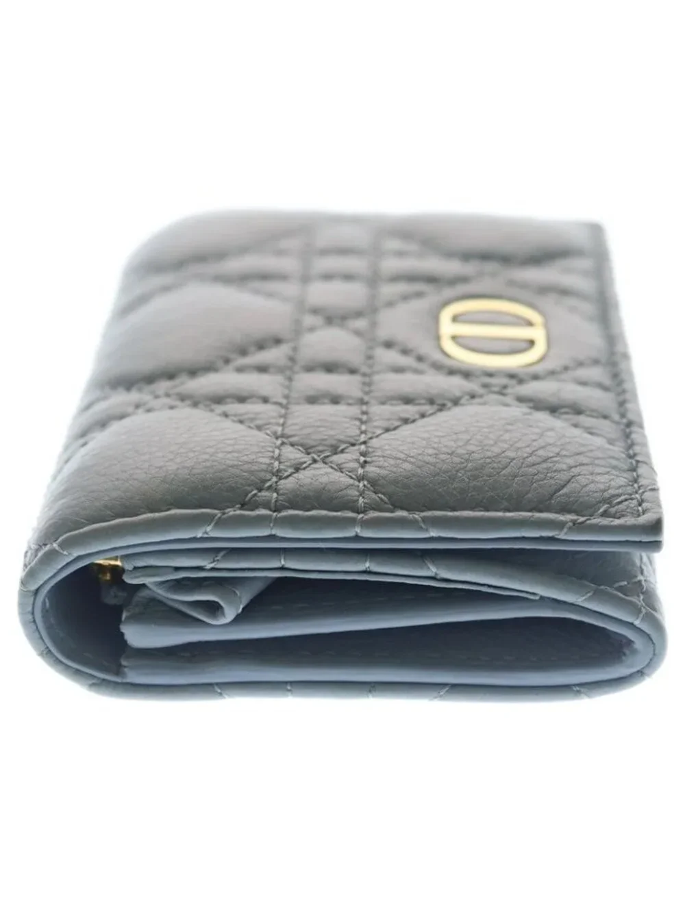 Dior Bifold Coin Case Cannage Business Card Holder Mini Wallet Light Blue